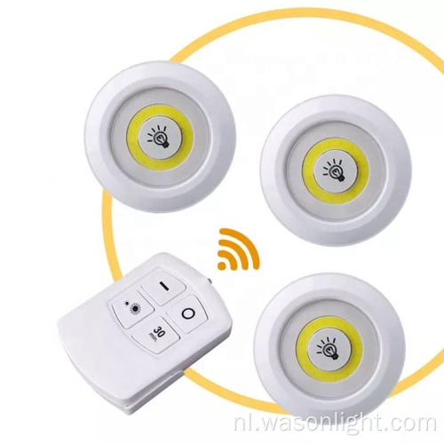 3Pack Ultra Bright 150 Lumen Cob LED Puck Light met afstandsbediening onder Cabinet Light Draadloze batterij bediende Tap Duwlicht